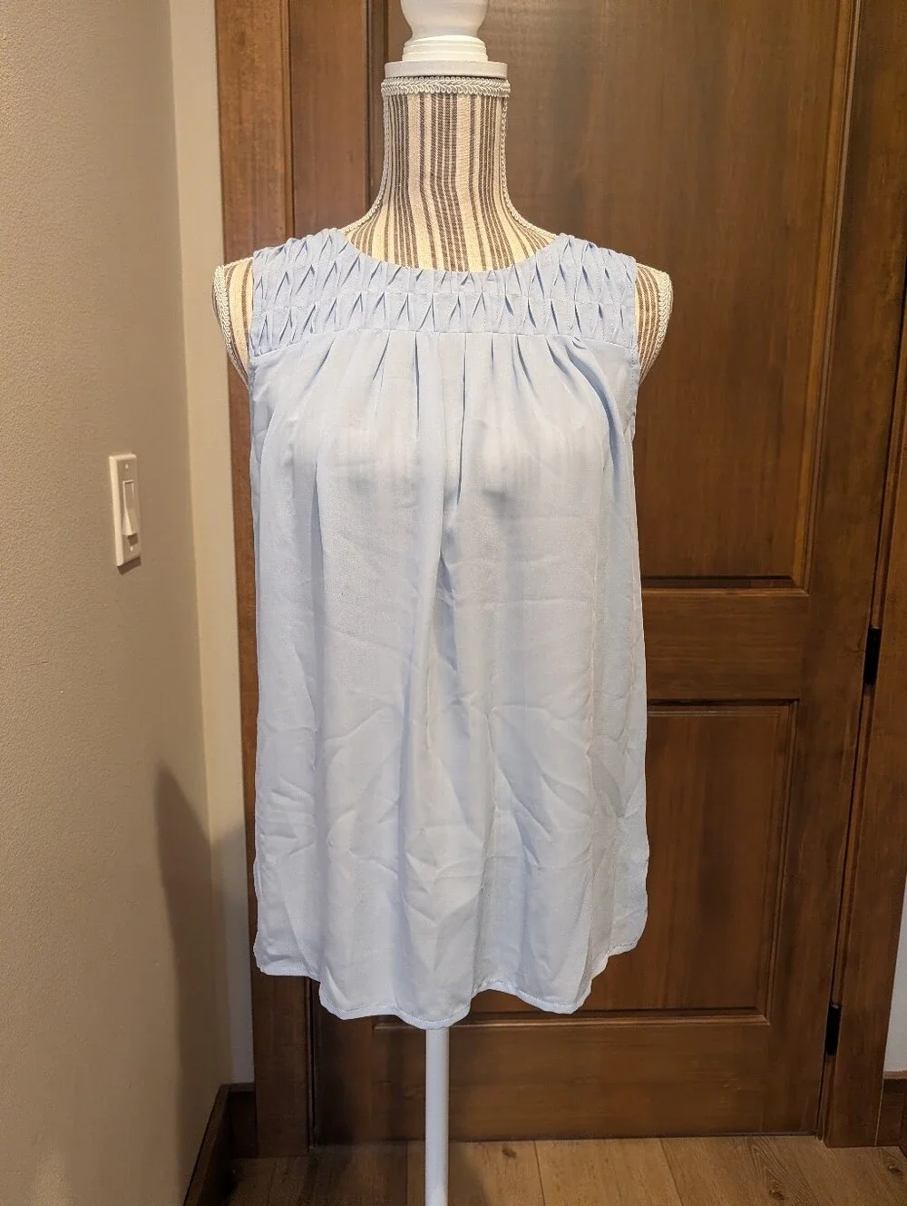 Elle Light Blue Sleeveless Smocked Yoke Tank - Picture 1 of 6